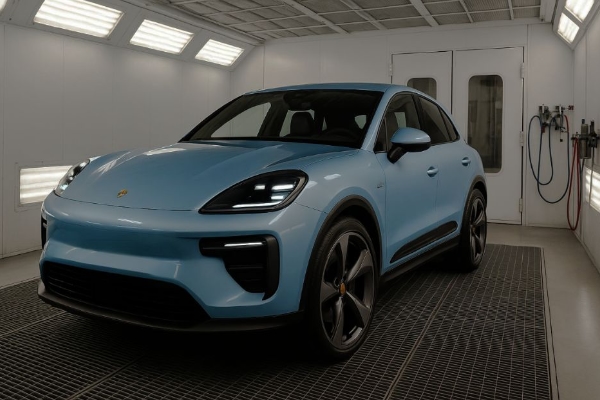 Oklahoma City Certified Collision Repair porsche in paint booth